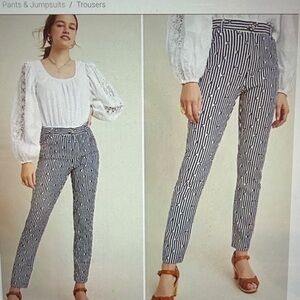 Anthropologie Navy and White Striped Trousers